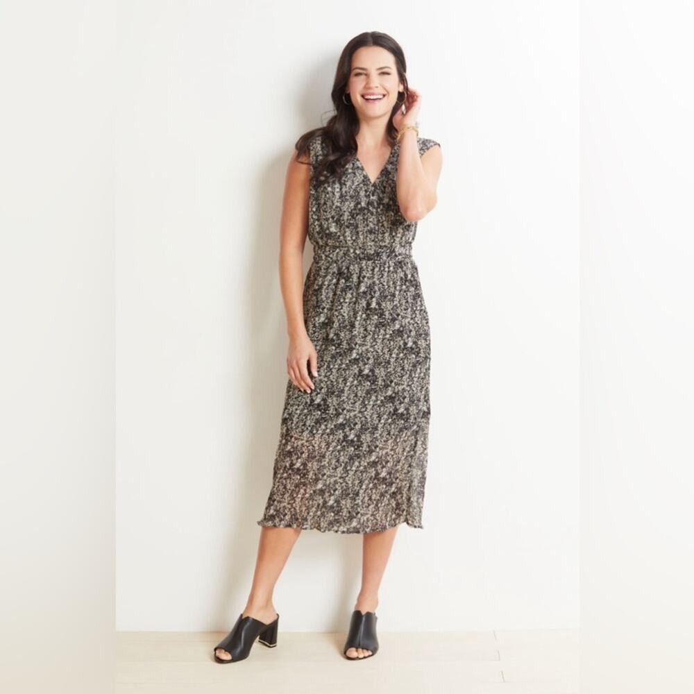 Evereve Reagan Chiffon Dress‎ sleeveless splatter print black white